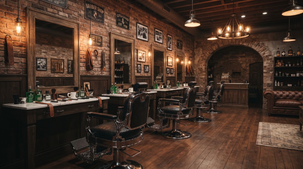 Blake studio interior with vintage barber chairs